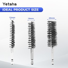 Yetaha 6Pcs 304 Stainless Steel Copper Tube Pipe Cleaner, 50mm 1/2” 3/4” 1” Pipe Cleaning Brush Set, 1/4 Inch Hex Shank S2 Steel Handle for Power Drill Plumbing Tools (Black, 70mm Package)