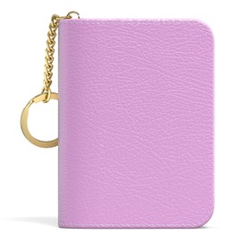 Aiawoxc Credit Card Holder for Women, Small RFID Wallet Slim Leather Business Card Organizer Case with Zipper and Keychain, Purple