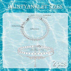 Silver Anklets for Women, 3PCS Adjustable Leaf Design Ankle Bracelets, Delicate Silver Ankle Chains for Everyday Wear or Special Occasions