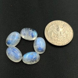 SGM Shop™ Natural Rainbow Moonstone Calibrated 10x12mm Oval Shape 5Pcs Cabochon Loose Gemstone A+ Quality For Jewelry, Earrings, Pendant Making, Crafts & DIY, Wedding Gift, Wire Wrapping Crystals