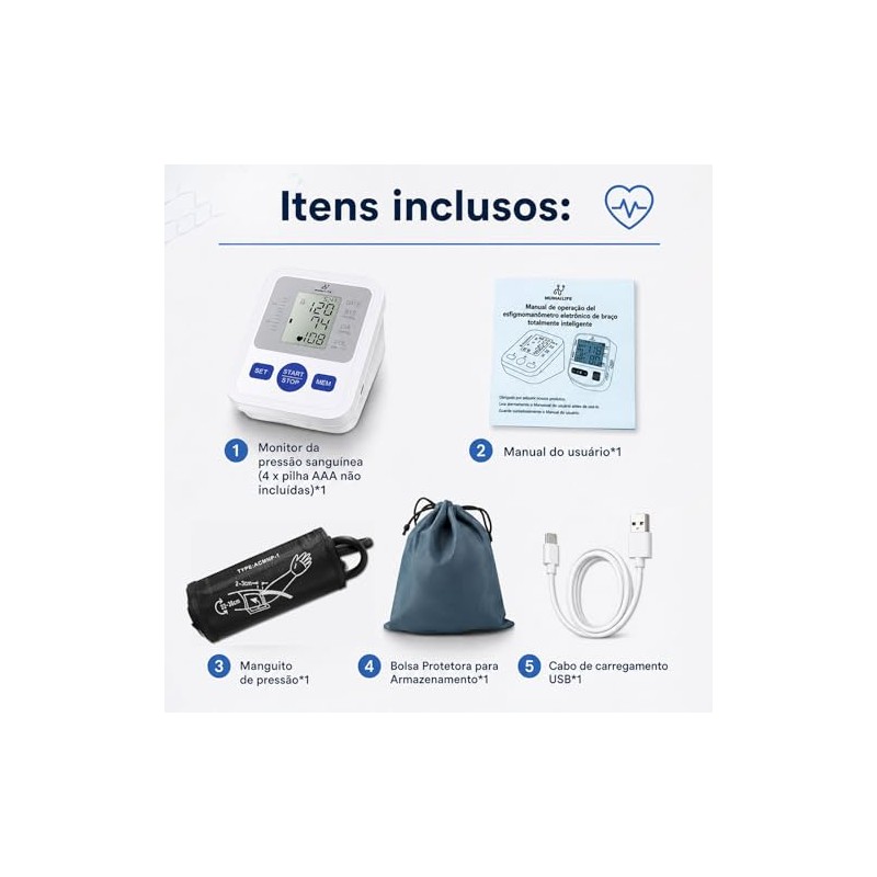 Tensiómetro de brazo MUINAIFTE, tensiómetro digital con pantalla, medición automática