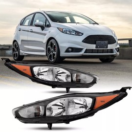 Headlights Assembly compatible with 2014 2015 2016 2017 2018 2019 Ford Fiesta Head Light Headlamp Driver & Passenger Side,Black Housing Amber Side
