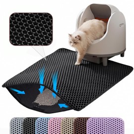 Small Cat Litter Mat, 20x14’’ Double Layer Honeycomb Cat Litter Box Mat, Non Slip Waterproof Urine Proof Litter Trapping Mat for Floor, Kitty Litter Pad, Indoor Pet Supplies, Black