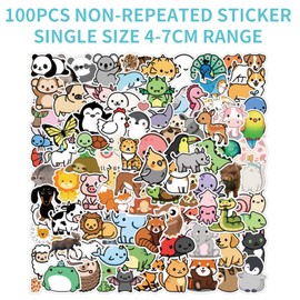 100 Pcs Cute Animal Stickers, Colorful Animal Waterproof Stickers Aesthetic Sticker Pack for Water Bottles, Laptop, Computer, Car, Luggage, Cup, Phone, Scrapbooking, Art, Crafts, MacBook, Skateboard
