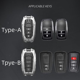 Heavy Metal Key Fob Cover Case Protector for Toyota, Keychain, Accessories for Toyota 2019-2024 Venza, RAV4 Prime, Land Cruiser, Fortuner, Grand Highlander, Corolla Cross, Hilux, Tundra(Type-A Silver)