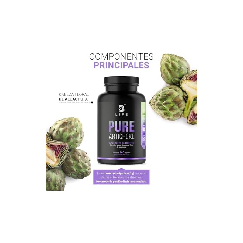 Alcachofa pura de 240 Cápsulas 500 mg. Ingredientes naturales. Pure