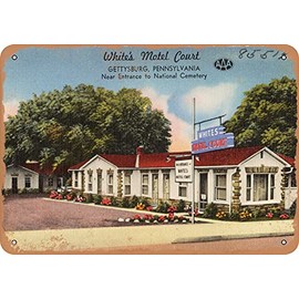 10 x 14 METAL SIGN - Pennsylvania Postcard - White's Motel Court, Gettysburg, Pennsylvania, near entrance to Nation - Vintage Rusty Look