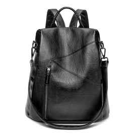 Mabecol Women's Backpack Leisure Handbag, Large Capacity Fashionable PU Leather Backpack for School Travel, Anti-Theft, Breathable, Lightweight and Multifunctional, X Black, M, Casual