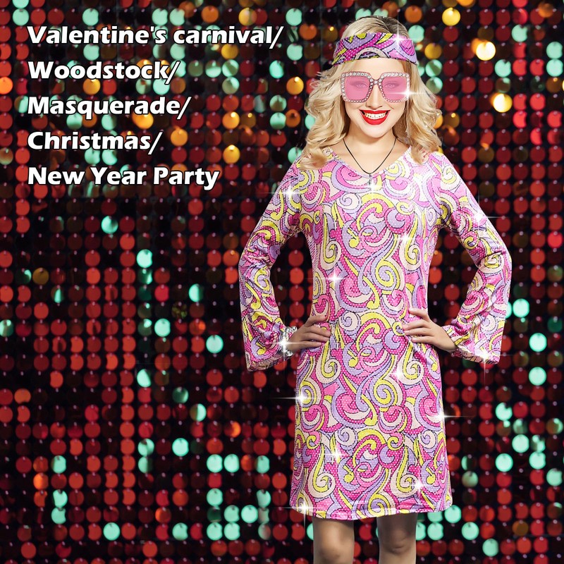 MRYUWB - Vestido disco de 70s, Disfraces para mujeres, collar,