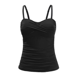 Holipick Tankini Top for Women Twist Front Bandeau Swim Top Tummy Control Bathing Suit Top Only No Bottom Black