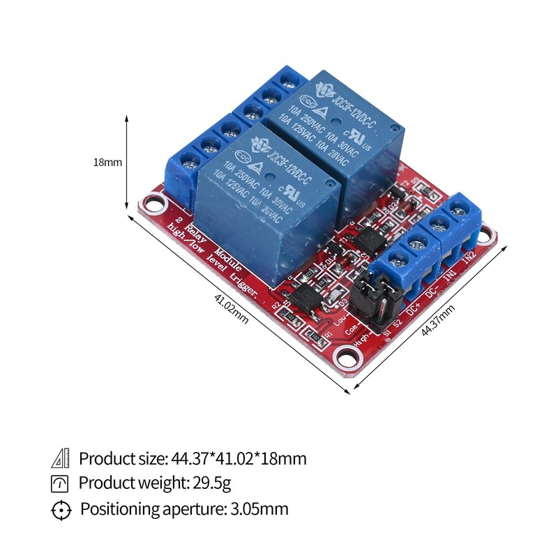 Podazz 2PCS 12V Relay Module Switch 2-Channel with Optocoupler Isolation,Supports