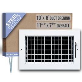 Fits 10x6 Duct Opening Steel Adjustable Air Supply Grille by Handua | Register Vent Cover Grill for Sidewall and Ceiling | White | Outer Dimensions: 11.75" X 7.75"