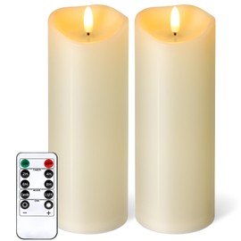 NURADA Outdoor Flameless Candles with Remote Timer - Waterproof Realistic Flickering LED Pillar Electric Battery Operated Fake Candle for Holiday Home Wedding Fireplace Decor - Ivory 2 Pack (8" 8")