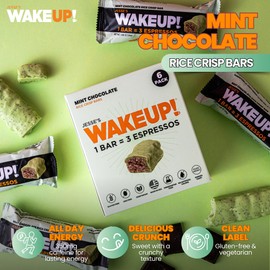 WAKE UP! Mint Chocolate Caffeinated Protein Bars (1 Bar = 3 Espressos) 350mg Clean Caffeine for Energy, Focus & Happy Mornings, Kosher Ingredients, Vegetarian, Free Energy 6 Pack