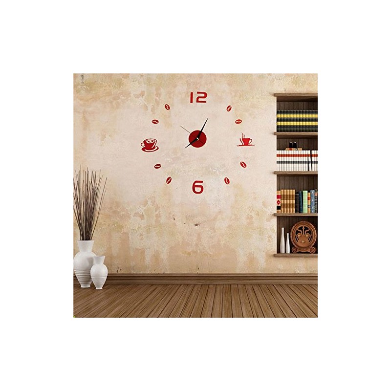Aliciashouse Große Wanduhr DIY Wand Aufkleber Uhr Kaffee Tee Tasse
