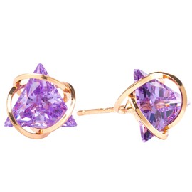 ENMOKI Colored Triangle Cubic Zirconia Geometric Angular Circle Gold Stud Earrings for Women (Purple)
