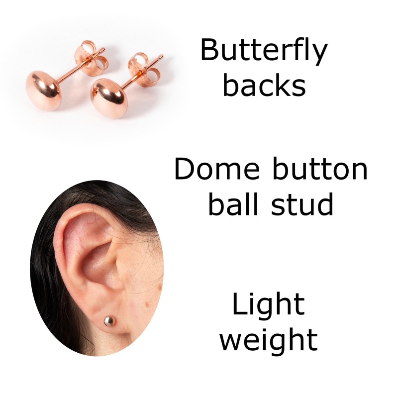 Plain Gold Jewelry, Dainty, Hollow 6mm Flat Ball Studs in