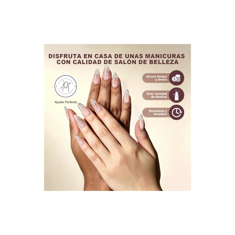 Uñas Postizas con Punta Francesa, Uñas Press on para Manos,
