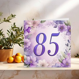 85th Birthday Card for Women - Purple Floral 85th Birthday Cards for 85 year old woman Eighty Five Eighty Fifth Ladies Grandma Nan Aunt Mum Sister Mom Friend