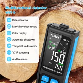 Moisture Meter Walls Wood Moisture Meter MESTEK Needle-less Moisture Detector Moisture Locator Digital LCD Display Alarm Function for Firewood Wood Cork