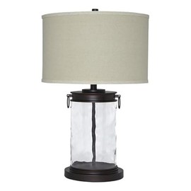 BOWERY HILL Glass 3-Way Switch Cylinder Table Lamp in Bronze/Clear