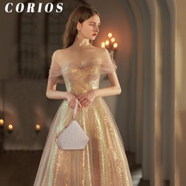 CORIOS Women Evening Bag Sequin Clutch Bag Bridal Wedding Purse Ladies Sparkly Handbag Elegant Crossbody Bag With Chain Glitter Pentagon Shoulder Bag for Cocktail Banquet Prom Party Gold