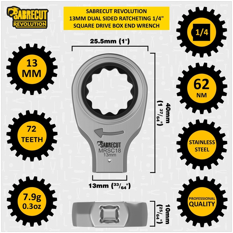 SabreCut 1 x MRSC18 13mm Dual Sided Ratcheting Wrench 1/4"