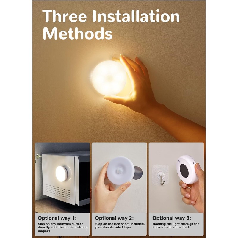 Homelist 3 Pack Motion Sensor Lights Indoor, Rechargeable Wireless LED