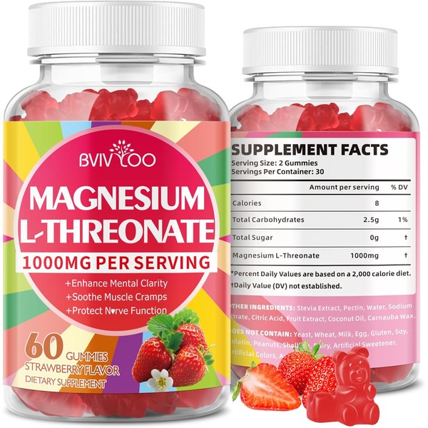 Magnesium L-Threonate Gummies 1000mg for Kids & Adults | Muscle