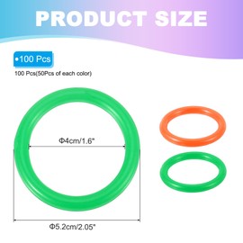 PATIKIL 2" Plastic Ring-Toss Rings for Bottles, 100 Pack Carnival Rings Plastic Hoops for Speed and Agility Practice Outdoor Party Favor, Orange/Green