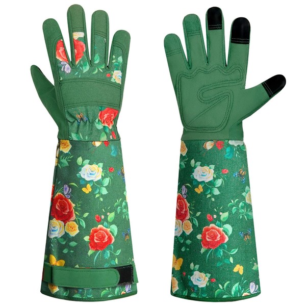 DLY Gardening-Gloves-for-Women, Breathable and Comfortable Long-Leather-Garden-Gloves, Rose/Blackberry Pruning Heavy Duty