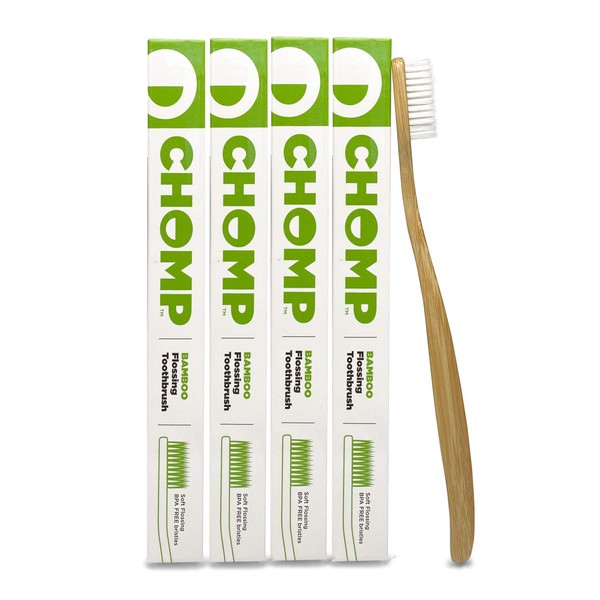 Chomp Bamboo Flossing Toothbrush 4-PACK