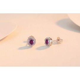 Qings 12 Birthstone Earrings Women's Birthstone Stud Earrings Gemstone Silver 925 Small Round Cubic Zirconia Stud Earrings with Birthstone Birthday Mother's Day Gift for Mum Women, No metal type., July - Created Ruby