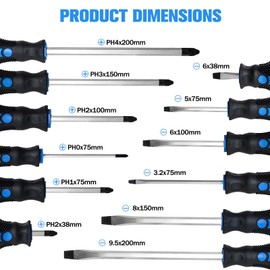 YSJOYTOOL 12-Piece Magnetic Screwdriver Set, Heavy Duty Screwdriver Set Go-Thru Steel Blades, Professional Level Handle with Two Types of Screwdrivers in Case, Includes Phillips/Flat