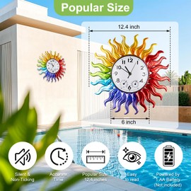 shumi Outdoor Clocks with Thermometer and Hygrometer Combo,Silent No-Ticking Outdoor Wall Clocks, Waterproof Outdoor Clocks for Patio,Living Room,Kitchen,Garden