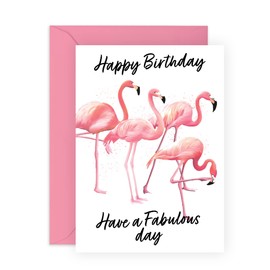 Central 23 Happy Birthday Card For Her - Flamingo Birthday Card For Sister Mum Auntie - 'Have A Fabulous Day' - Gifts For Women - Comes With Fun Stickers - Vegan Ink