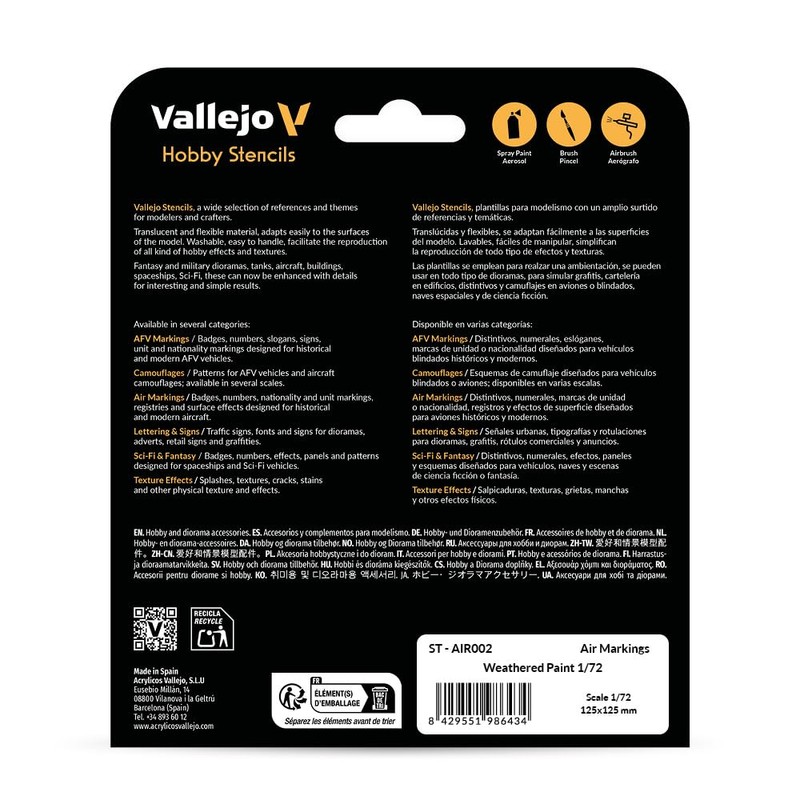 Vallejo VALST-AIR002 Scale Model Stencil Set
