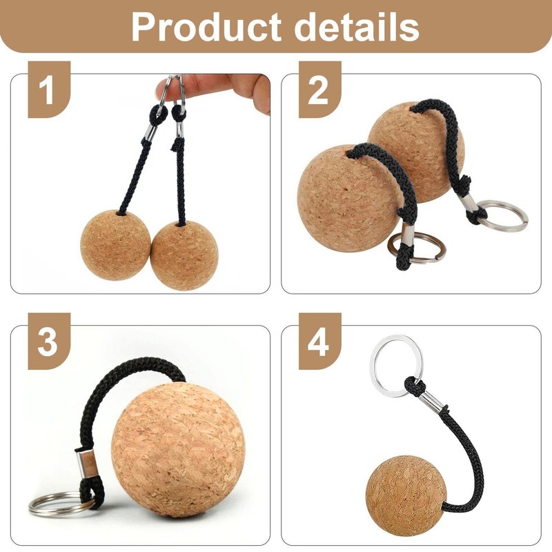 YSJCHEBS 3 Pieces Round Cork Ball Keychain, Floating Wooden Ball