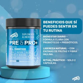 Probióticos y Prebióticos BPN Pro con Enzimas Digestivas, para la Digestión y Absorción de Nutrientes, 60 Cápsulas
