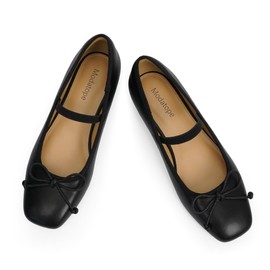 Modatope Black Ballet Flats for Women Dressy Bow Bowknot Closed Square Slip on Ballerina Flats with Strap Black Mary Jane Shoes Size 7
