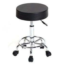 YYAO Rolling Swivel Salon Stool Chair PU Leather Round Soft Padding Height Adjustable Salon Spa Stool with Wheels,Home Office Beauty Barber Tattoo Massage Facial Spa Stool Chair,Black