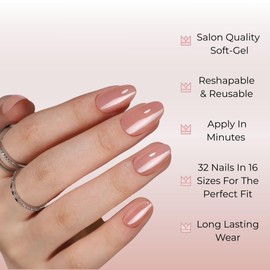 RPNZL Press-On Nails – Salon-Quality Reusable Manicure Set – 32 Nails in 16 Sizes with Glue & Adhesive Tabs – Long-Lasting, Damage-Free Wear (Silk Blush)