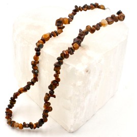 Taddart Minerals - Yellow Brown Splitter Necklace Made from Natural Gemstone Tiger's Eye 45 cm Length - Handmade, Brass, Tigers Eye
