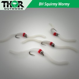 Thor Outdoor 6 Pc Squirmy Wormy Set, White Size #12 - Barbless Wet Worm Fly Fishing Flies for Trout, Panfish, Bass