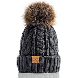 REDESS Women Winter Pompom Beanie Hat with Warm Fleece Lined, Thick Slouchy Snow Knit Skull Ski Cap