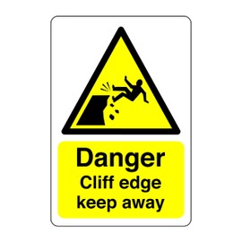 Danger cliff edge keep away sign - 1.2mm Rigid plastic for indoor/outdoor usage (300mm x 200mm) Viewing Distance within 7m.