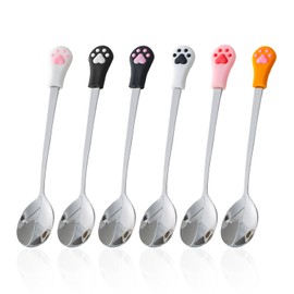 6 Pieces of Cat Claw Element Spoons, Pet Feeding Spoons, Cute Stainless Steel Spoons, Pet Canned Spoons, Pet Supplies