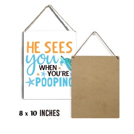 Funny Farmhouse Pooping Bathroom Signs Wall Decor Rustic Wood Plaque Wooden Hanging Sign Decoration for Home Toilet Door 8 x 10