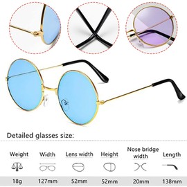 6 Pcs Round Glasses Metal Frame Retro Hippie Style Multicolor Sunglasses, Christmas Party Glasses, John's 60s Style Glasses Accessories, Yellow Lens Glasses for Men Women (Gold Frame)
