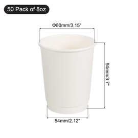 uxcell White Cup Paper Coffee Cups, 50 Pack 8 Oz x 80mm Double-Layer Disposable Hot/Cold Cups for Water, Milk, and Juice, Suitable for Party, Picnic,Travel
